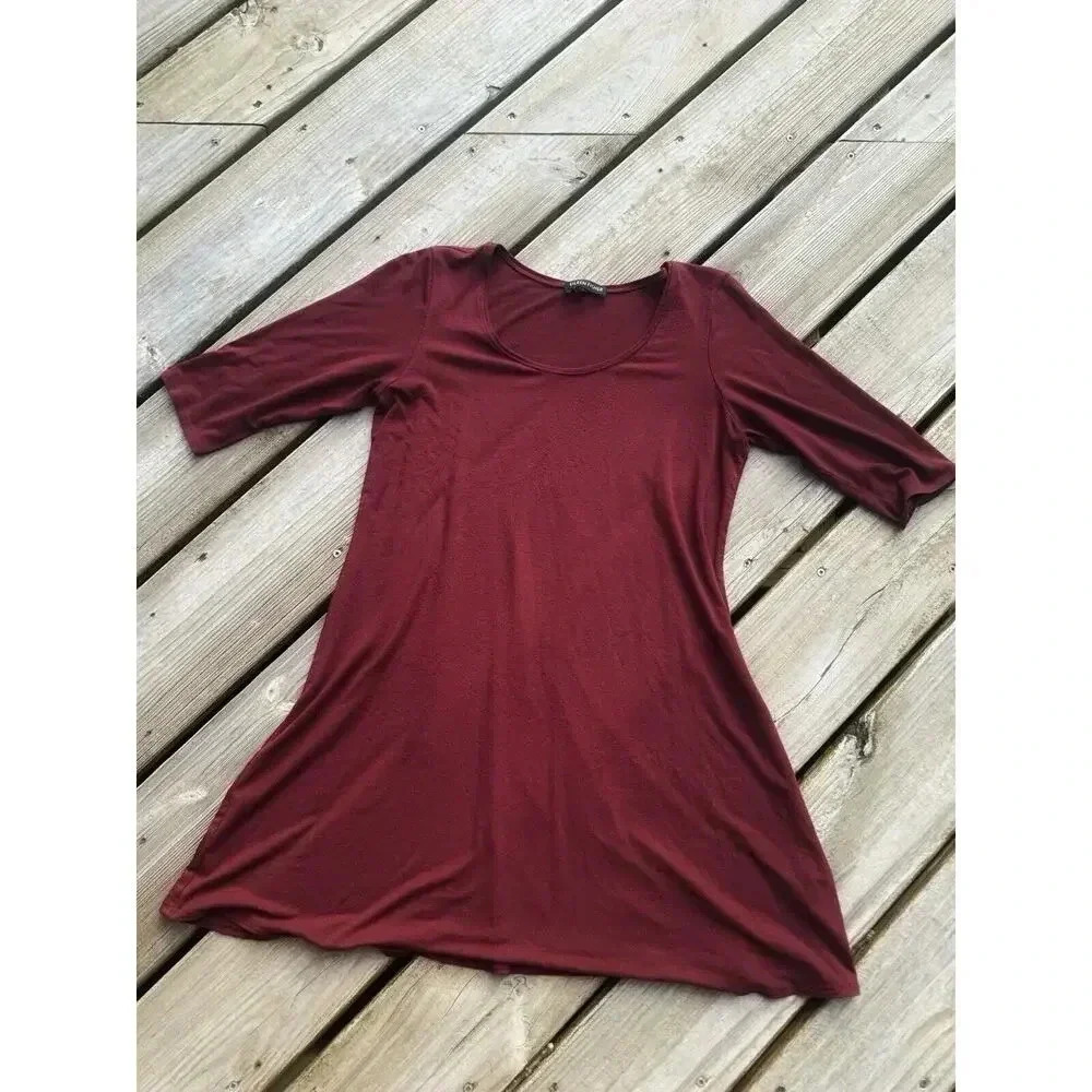 Eileen Fisher Tunic Tencel Light Red 3/4 Sleeve Crew Neck Stretch XS Womens